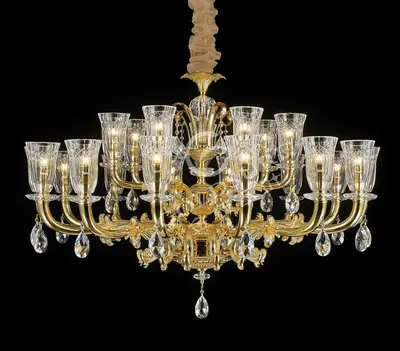 Đèn chùm cổ điển đồng màu vàng quý tộc, 18 bóng, Ø106 cm