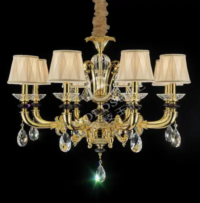 Đèn chùm cổ điển đồng màu vàng quý tộc, 8 bóng, Ø80 cm