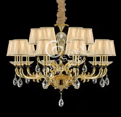 Đèn chùm cổ điển đồng màu vàng quý tộc, 15 bóng, Ø98 cm