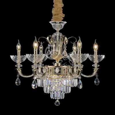 Đèn chùm cổ điển đồng màu trắng Hàn, 6 bóng, Ø75 cm