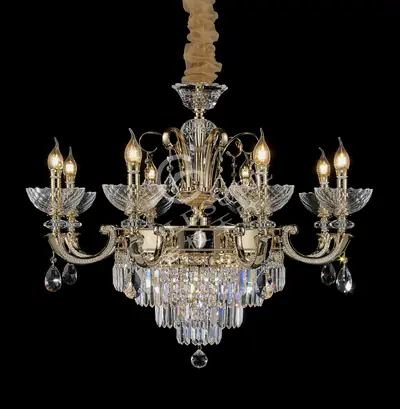 Đèn chùm cổ điển đồng màu trắng Hàn, 8 bóng, Ø85 cm