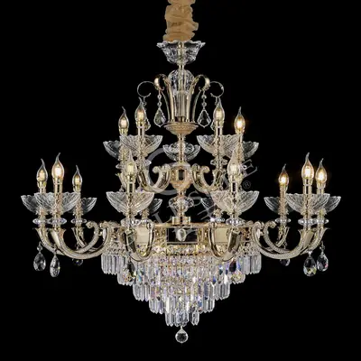 Đèn chùm cổ điển đồng màu trắng Hàn, 15 bóng, Ø95 cm