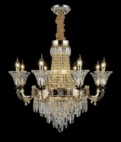 Đèn chùm cổ điển đồng màu trắng Hàn, 8 bóng, Ø78 cm