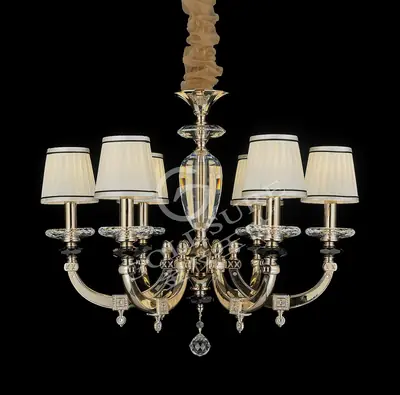 Đèn chùm cổ điển đồng màu trắng Hàn, 6 bóng, Ø65 cm
