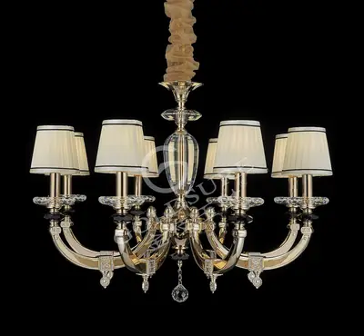 Đèn chùm cổ điển đồng màu trắng Hàn, 8 bóng, Ø75 cm