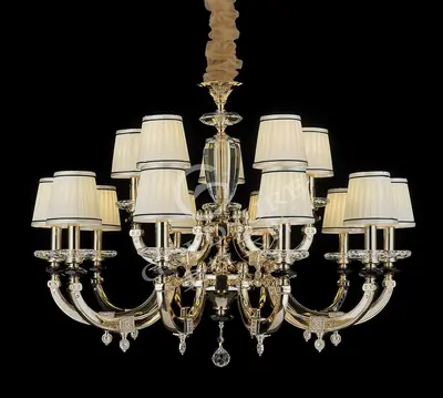 Đèn chùm cổ điển đồng màu trắng Hàn, 15 bóng, Ø90 cm