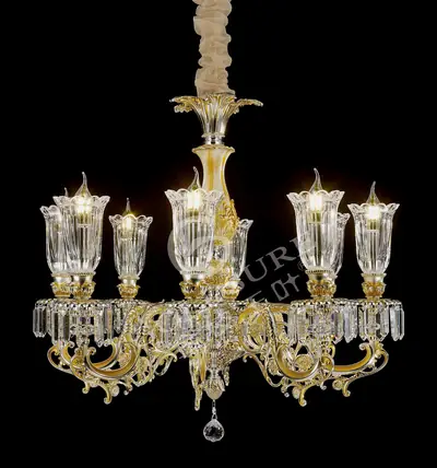 Đèn chùm cổ điển đồng màu bạc, 8 bóng, Ø75 cm