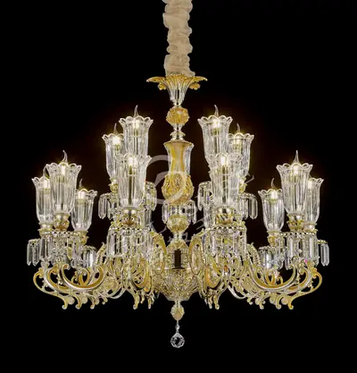 Đèn chùm cổ điển đồng màu bạc, 15 bóng, Ø91 cm