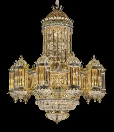 Đèn chùm cổ điển đồng màu vàng 24K, 10 bóng, Ø185 cm