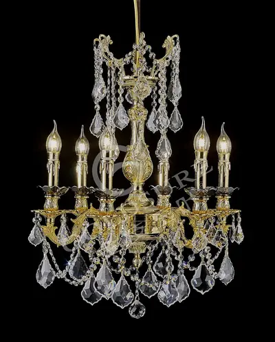 Đèn chùm cổ điển đồng màu vàng 24K, 6 bóng, Ø52 cm