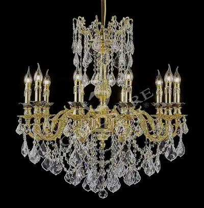 Đèn chùm cổ điển đồng màu vàng 24K, 10 bóng, Ø75 cm
