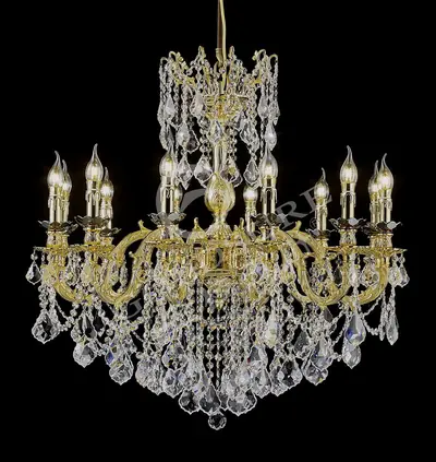 Đèn chùm cổ điển đồng màu vàng 24K, 12 bóng, Ø85 cm