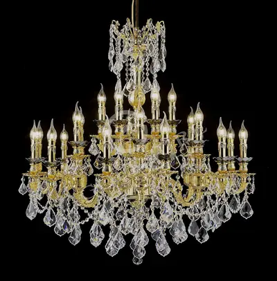 Đèn chùm cổ điển đồng màu vàng 24K, 24 bóng, Ø100 cm