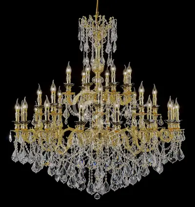 Đèn chùm cổ điển đồng màu vàng 24K, 32 bóng, Ø125 cm