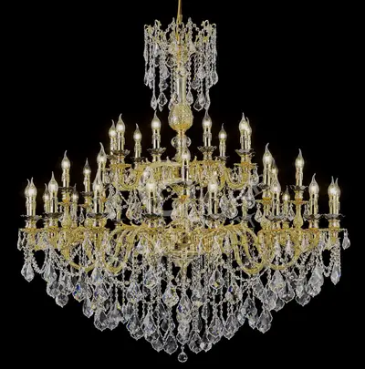 Đèn chùm cổ điển đồng màu vàng 24K, 36 bóng, Ø140 cm