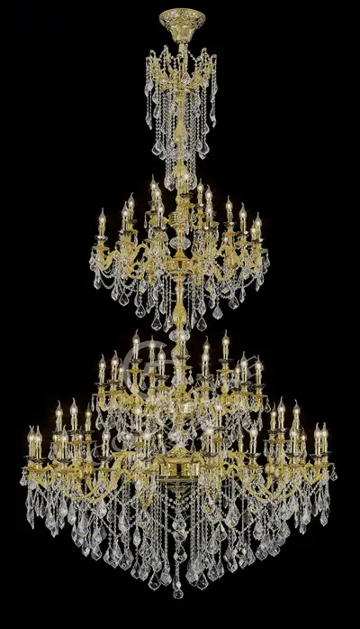 Đèn chùm cổ điển đồng màu vàng 24K, 66 bóng, Ø168 cm