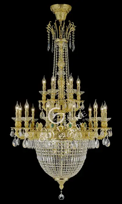Đèn chùm cổ điển đồng màu vàng 24K, 18 bóng, Ø110 cm