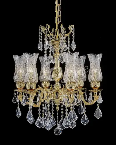 Đèn chùm cổ điển đồng màu vàng 24K, 6 bóng, Ø65 cm