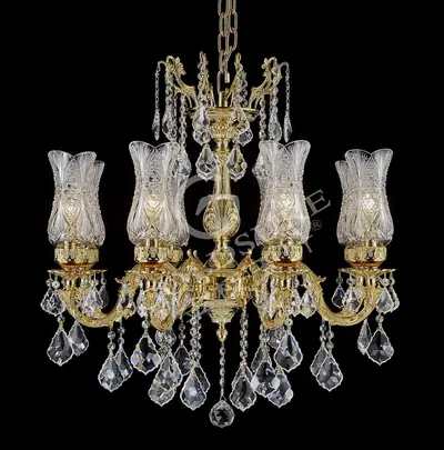 Đèn chùm cổ điển đồng màu vàng 24K, 8 bóng, Ø75 cm