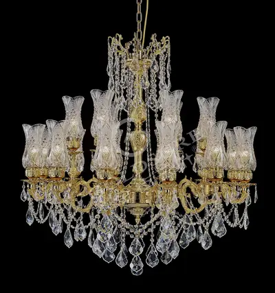 Đèn chùm cổ điển đồng màu vàng 24K, 18 bóng, Ø100 cm