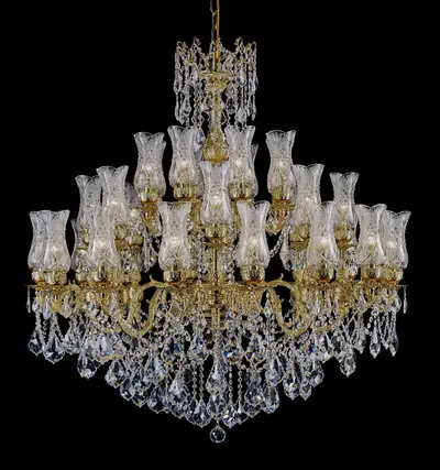 Đèn chùm cổ điển đồng màu vàng 24K, 32 bóng, Ø125 cm