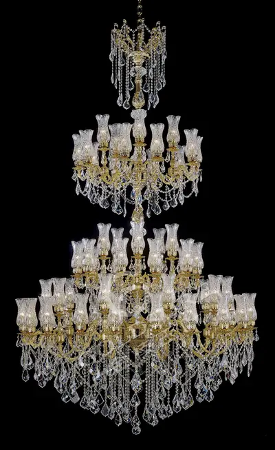 Đèn chùm cổ điển đồng màu vàng 24K, 66 bóng, Ø168 cm