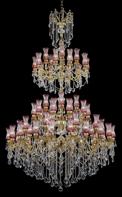 Đèn chùm cổ điển đồng màu vàng 24K, 66 bóng, Ø168 cm
