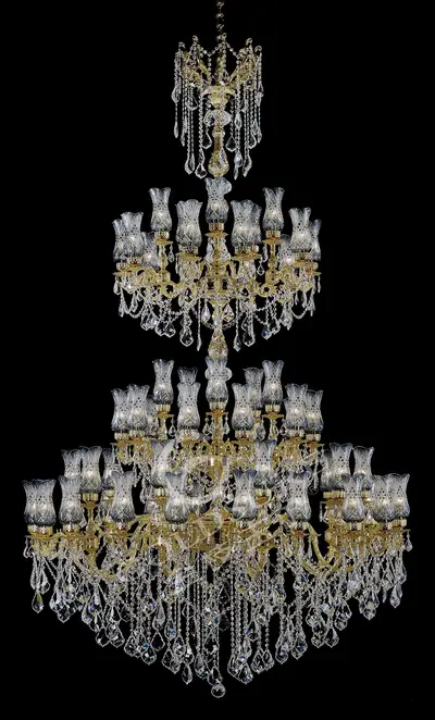 Đèn chùm cổ điển đồng màu vàng 24K, 66 bóng, Ø168 cm
