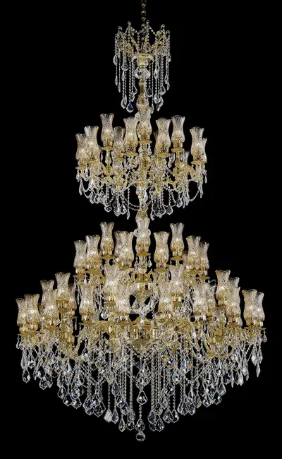 Đèn chùm cổ điển đồng màu vàng 24K, 66 bóng, Ø168 cm