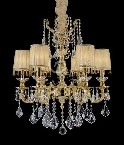 Đèn chùm cổ điển đồng màu vàng 24K, 6 bóng, Ø62 cm