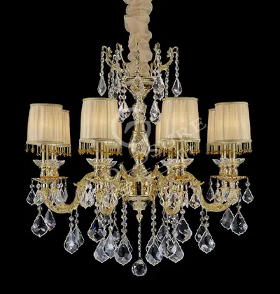Đèn chùm cổ điển đồng màu vàng 24K, 8 bóng, Ø75 cm
