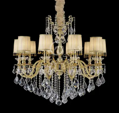 Đèn chùm cổ điển đồng màu vàng 24K, 10 bóng, Ø86 cm
