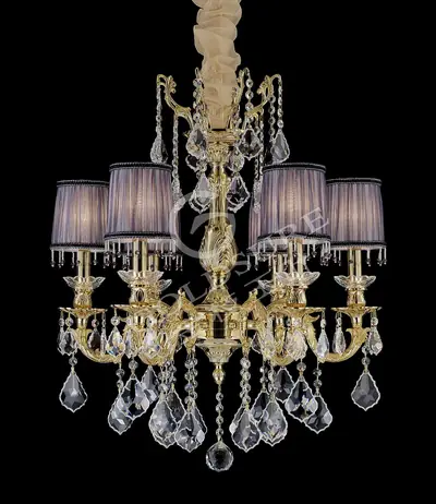 Đèn chùm cổ điển đồng màu vàng 24K, 6 bóng, Ø62 cm