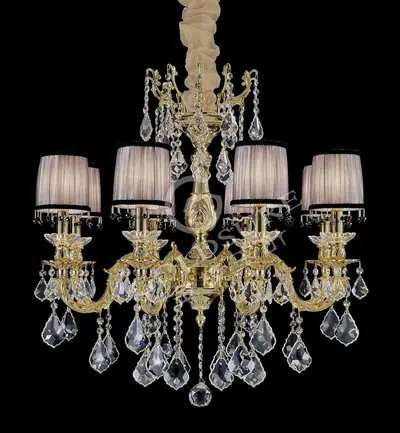 Đèn chùm cổ điển đồng màu vàng 24K, 8 bóng, Ø75 cm