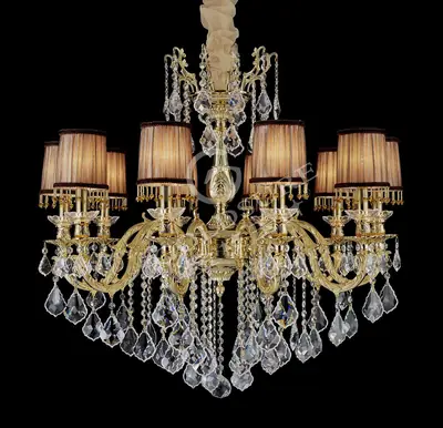 Đèn chùm cổ điển đồng màu vàng 24K, 10 bóng, Ø86 cm