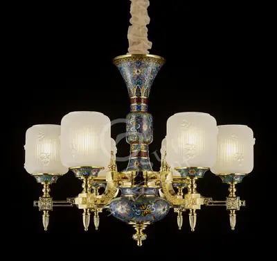 Đèn chùm cổ điển đồng màu vàng 24K, 6 bóng, Ø65 cm