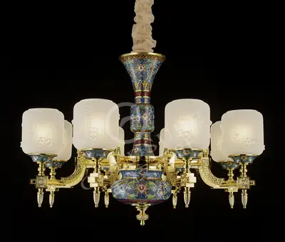 Đèn chùm cổ điển đồng màu vàng 24K, 8 bóng, Ø78 cm
