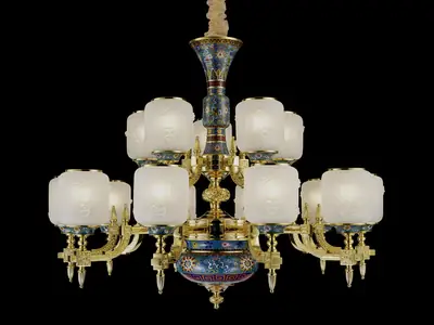 Đèn chùm cổ điển đồng màu vàng 24K, 15 bóng, Ø93 cm