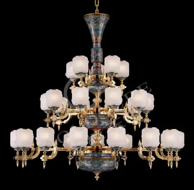 Đèn chùm cổ điển đồng màu vàng 24K, 30 bóng, Ø140 cm