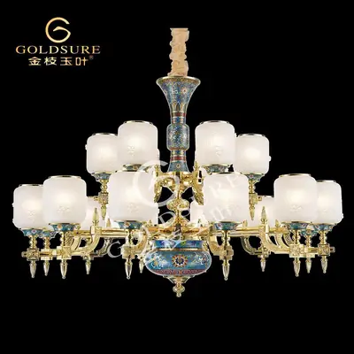 Đèn chùm cổ điển đồng màu vàng 24K, 18 bóng, Ø110 cm
