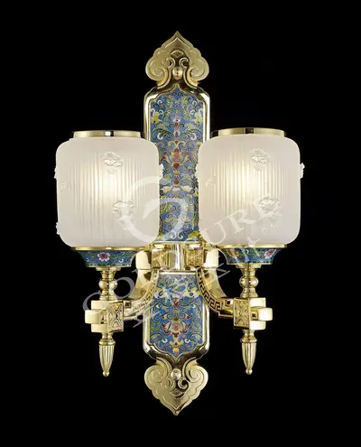 Đèn tường cổ điển đồng màu vàng 24K, 2 bóng