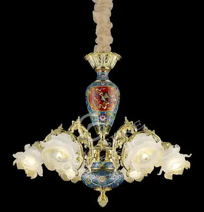Đèn chùm cổ điển đồng màu vàng 24K, 6 bóng, Ø68 cm