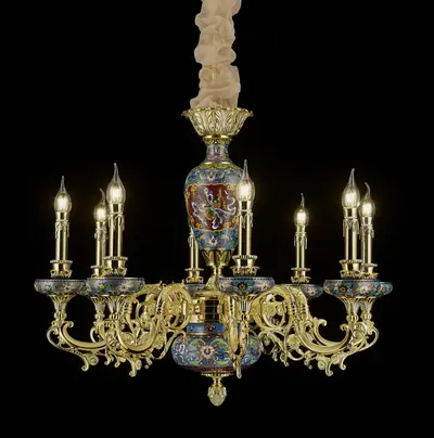 Đèn chùm cổ điển đồng màu vàng 24K, 8 bóng, Ø76 cm