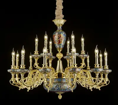 Đèn chùm cổ điển đồng màu vàng 24K, 18 bóng, Ø107 cm
