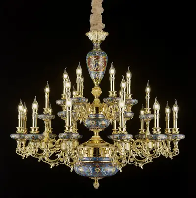 Đèn chùm cổ điển đồng màu vàng 24K, 24 bóng, Ø114 cm