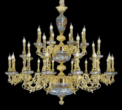 Đèn chùm cổ điển đồng màu vàng 24K, 32 bóng, Ø140 cm