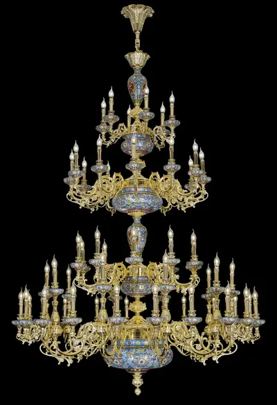 Đèn chùm cổ điển đồng màu vàng 24K, 58 bóng, Ø170 cm
