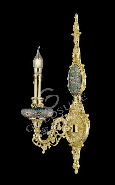Đèn tường cổ điển đồng màu vàng 24K, 1 bóng, Ø13 cm