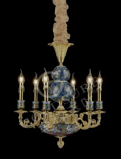 Đèn chùm cổ điển đồng màu vàng 24K, 6 bóng, Ø55 cm