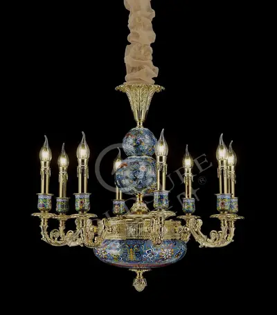 Đèn chùm cổ điển đồng màu vàng 24K, 8 bóng, Ø66 cm